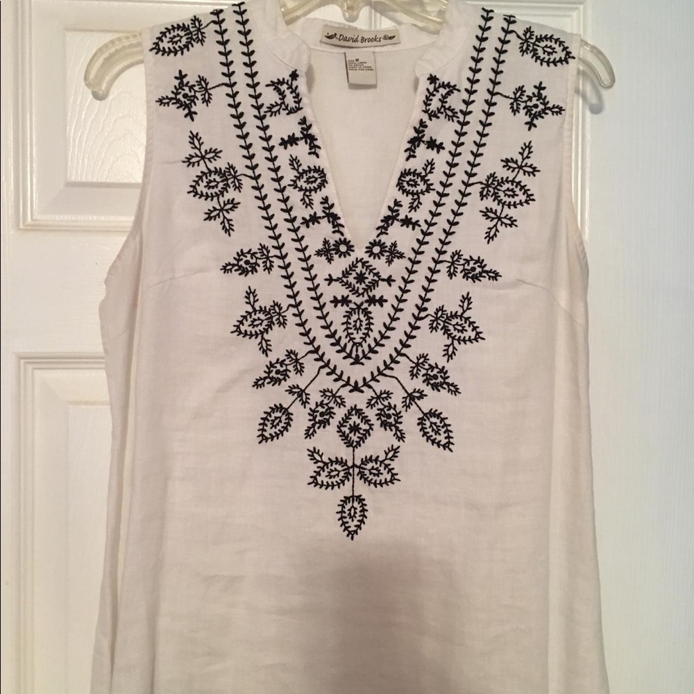 White and black embroided shirt